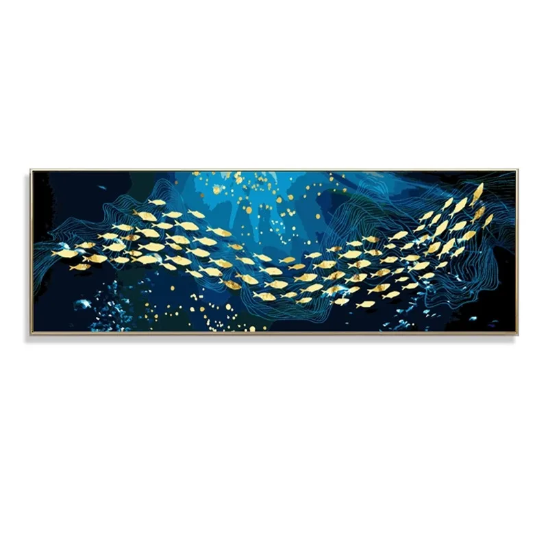 Современный фон для фотографирования с изображением золотой рыбы на холсте