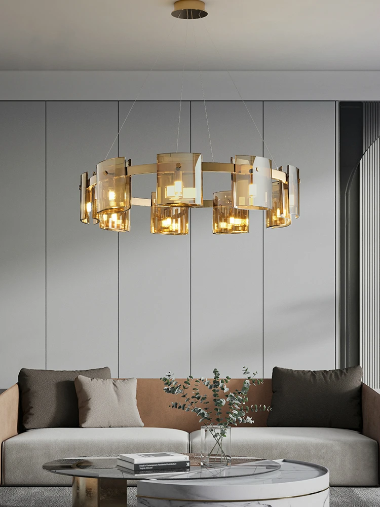 Iluminación LED de araña para comedor y sala de estar, creativa y moderna, lámpara colgante de lujo de cristal ámbar/ahumado para dormitorio, accesorios de decoración G9