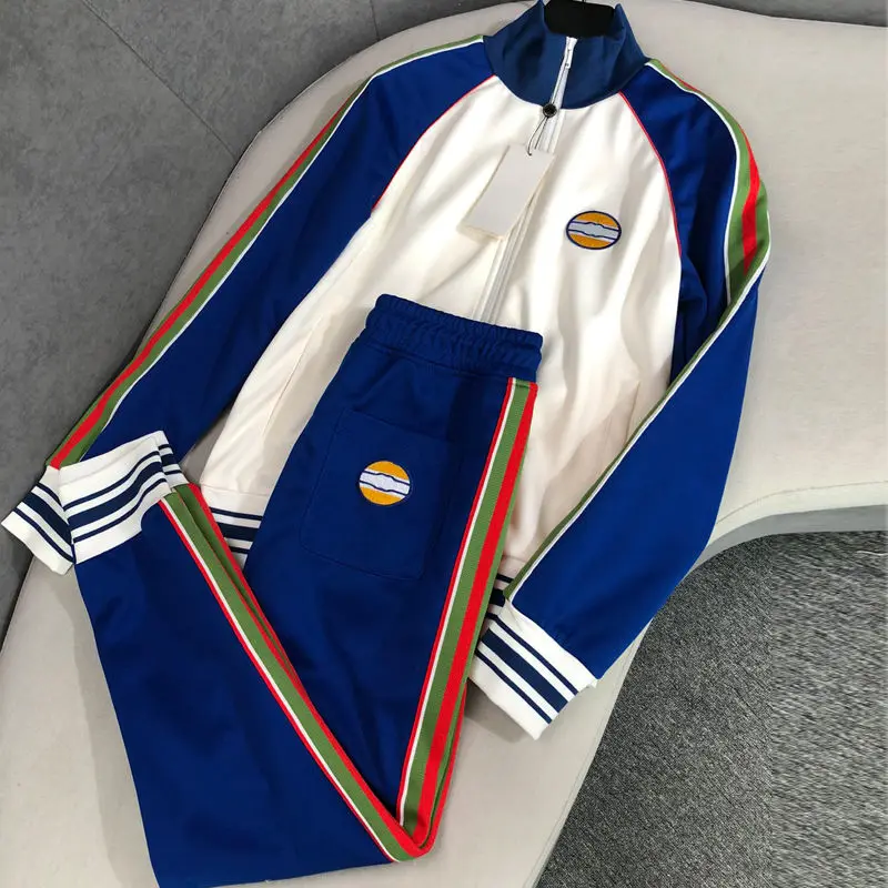 

Спортивный костюм мужской осень-зима 2021 кардиган в полоску с вышивкой свитер и брюки Повседневный костюм из двух предметов