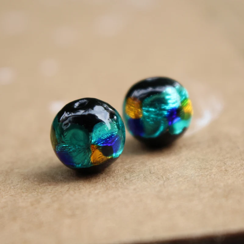 10 шт. 12 мм лэмпворк стеклянные Бусины Бирюзовая синяя фольга с синими оранжевыми