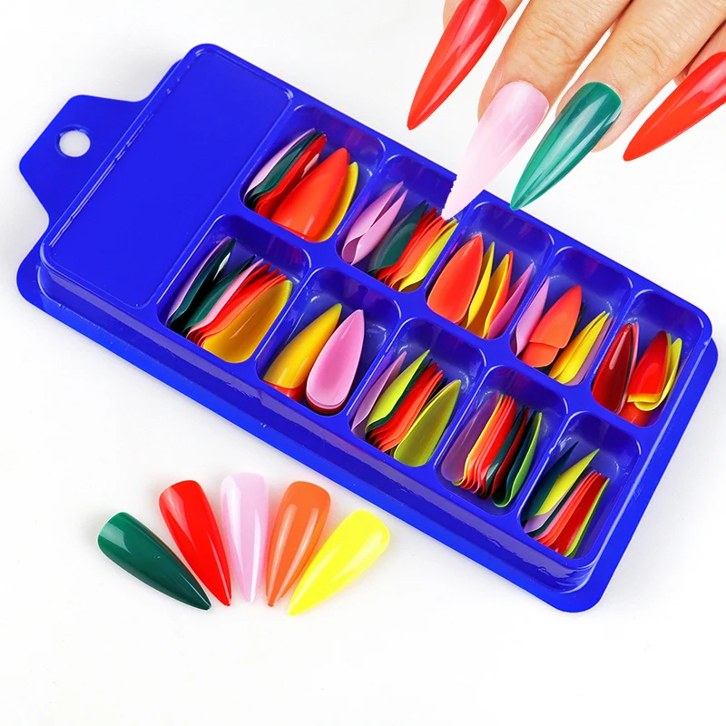 100 шт. длинные Типсы для дизайна ногтей накладные ногти-стилеты разные цвета