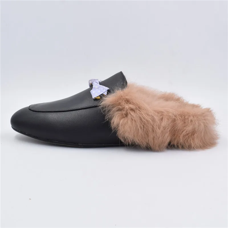 

Hairy Slippers Women's Autumn And Winter Wear New Muller Shoes Net Red Lazy Shoes Flat Rabbit Fur Baotou Half Zapatillas De Casa