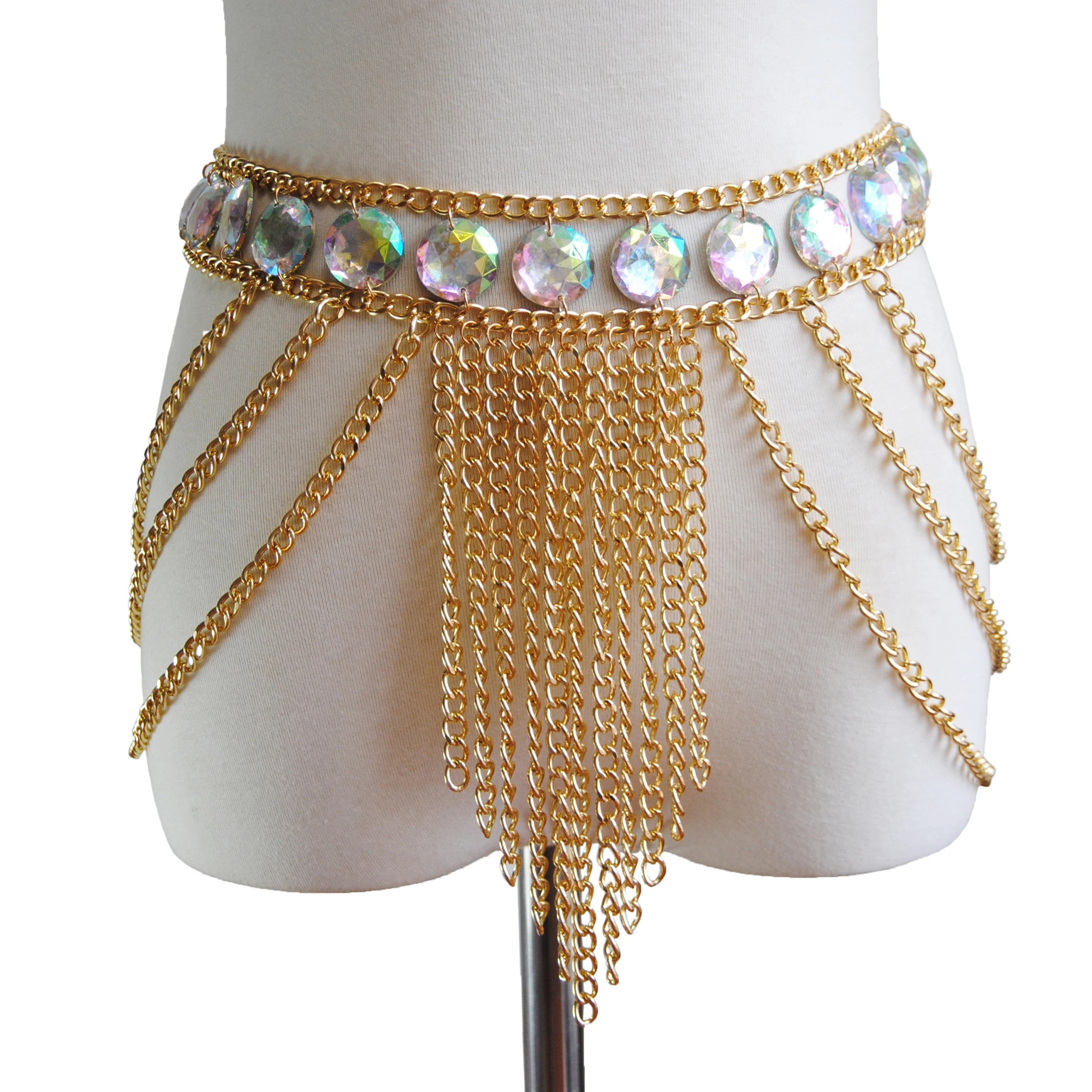 Женская мини-юбка с цепочкой украшенная кристаллами для ночного клуба