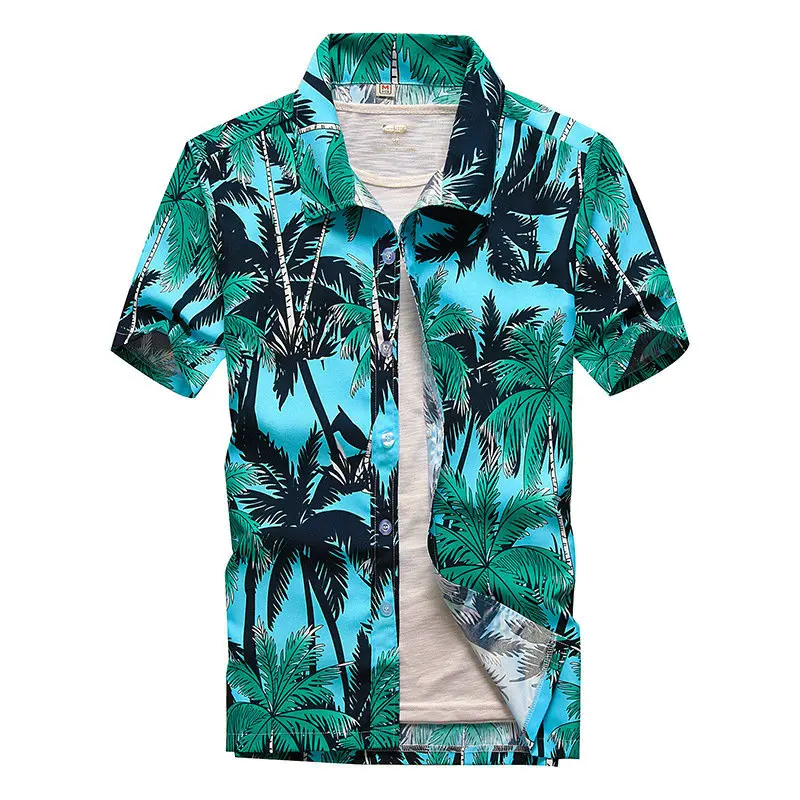 Пляжная рубашка 2020 Летняя мода camisa masculina с принтом &quotкокосовое дерево&quot