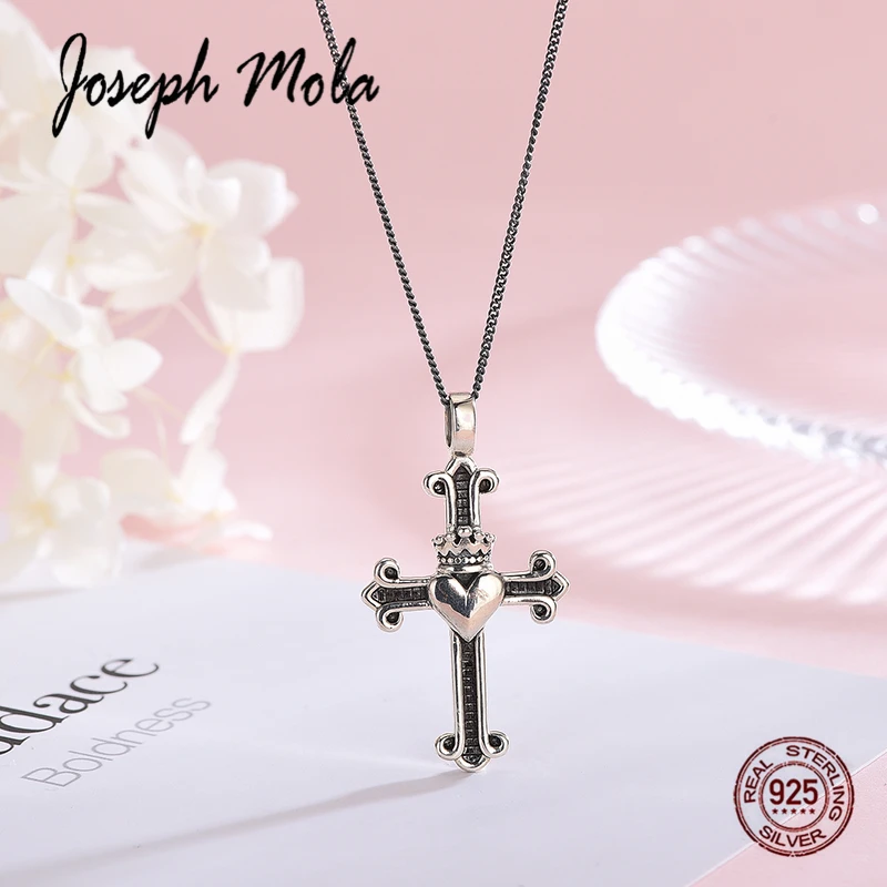 Joseph Mola 925 Стерлинговое Серебро изысканное Ретро Крест Корона любовь ожерелье для