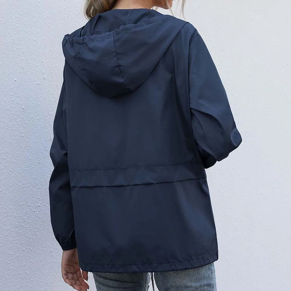 

Women Jacket Zip-up Hoodie Lightweight Outdoor Hiking Waterproof Raincoat Jacket Loose Coat Outdoor Running Bicycle Sports Coat