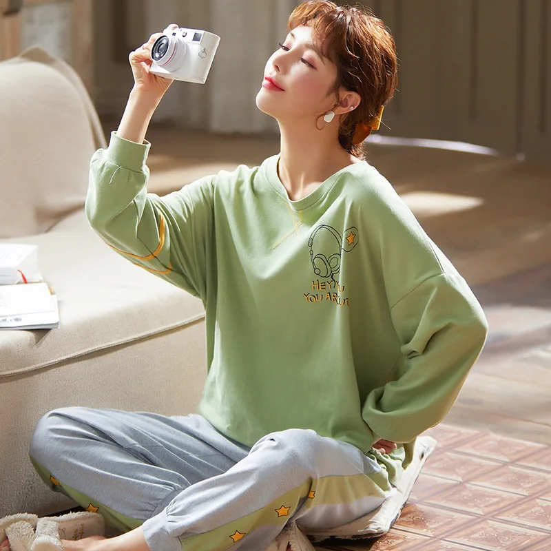 Пижама женская с длинным рукавом Корейская тонкая осенне-зимняя Милая свободная