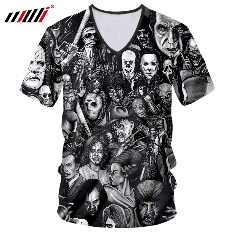 UJWI футболка с v образным вырезом 3d принтом маска клоуна Джокер черная фитнес ужас
