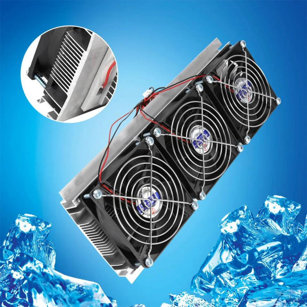 

TEC Electron Semiconductor Refrigeration Cooler Triple Fan Thermoelectric Module Kit DIY Peltier Thermoelectric Cooling Unit