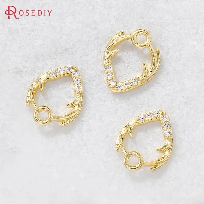 (38659)4PCS 9x11MM 24K Gold Color Brass and Zircon Antlers Charms Pendants High Quality Jewelry Making Supplies Diy Accessories |