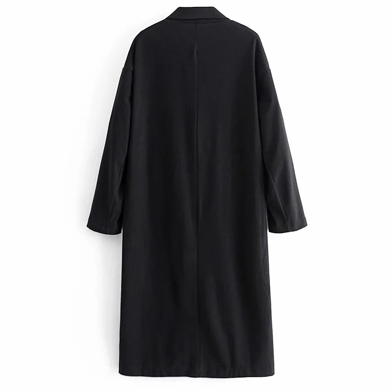 

Winter Elegant Wool Woolen Coat Double-Breasted Women Classic Black Long Coats Vintage Minimalist Cashmere Overcoat Oversize