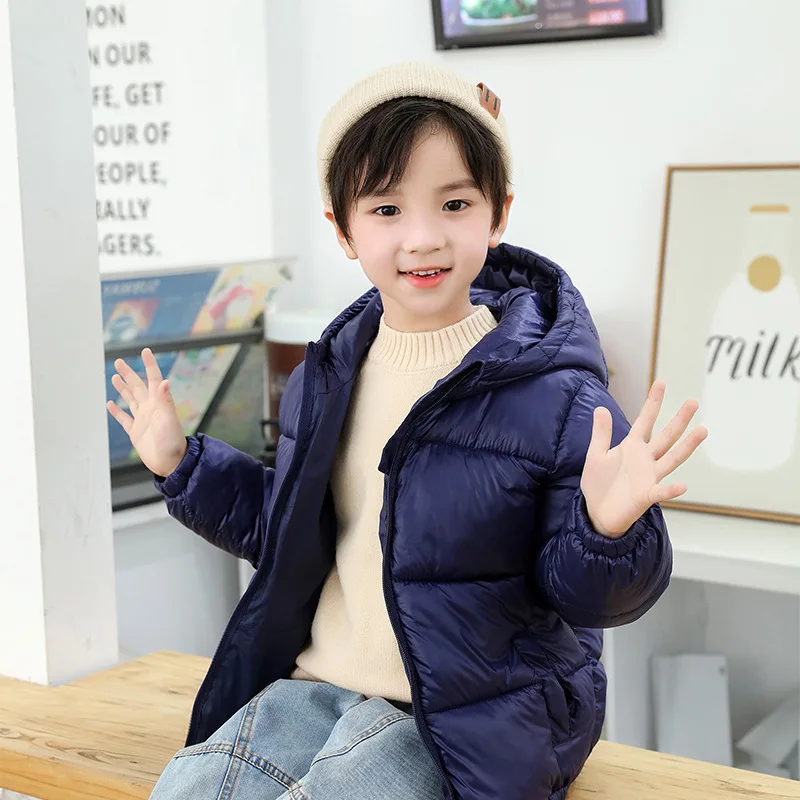 

Детская зимняя ветрозащитная пуховая куртка, плотная теплая верхняя одежда с капюшоном для мальчиков и девочек, однотонное зимнее пальто н...