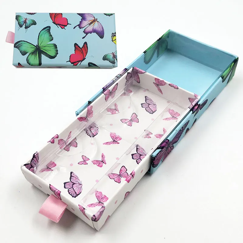 

wholesale Lash Boxes Packaging Custom Eyelash Packaging Drawer Pink Butterfly Blue Box With Logo Private Name Faux Lashes Case