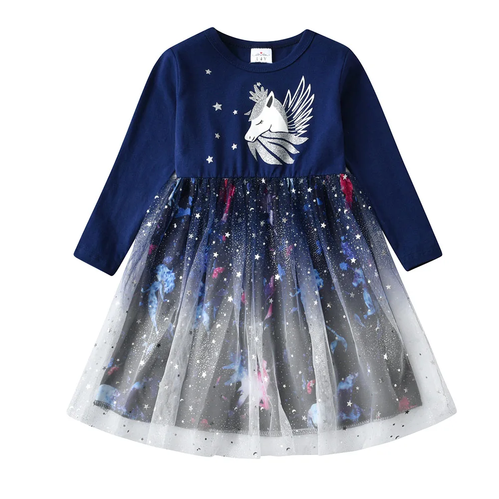 VIKITA-vestidos elegantes para ni&ntilde;as, vestido de tul princesa con estampado de unicornio y lentejuelas-1