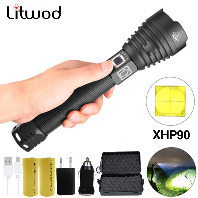 

XHP90 Led Flashlight Powerful Usb Zoomable Xhp70.2 Tactical Flash Light XHP50.2 Torch By 26650 or 18650 Battery For Hunt Camping