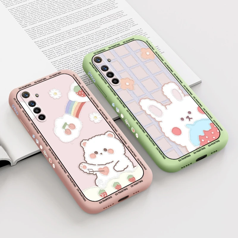 for realme x lite xt x2 pro x3 super zoom case with bear and rabbit back cover cartoon casing free global shipping