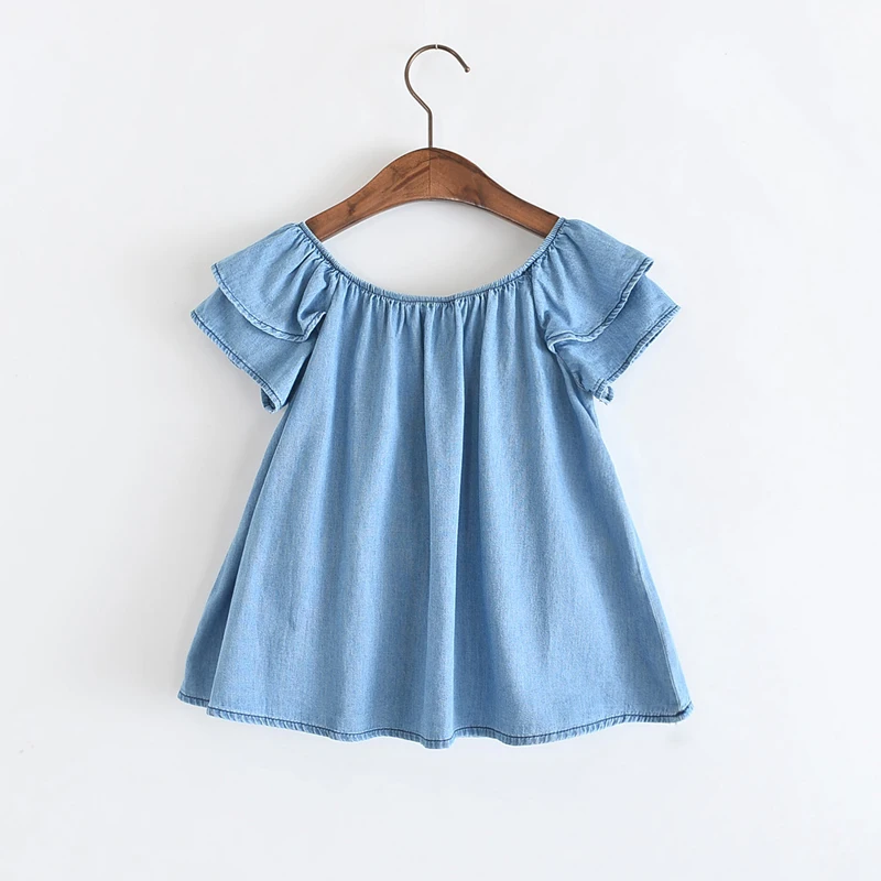 Girl Tops Dresses Children's Clothing Girls Princess Embroidery Cartoon Animal Cowboy Round Neck Doll Denim Dress | Детская одежда