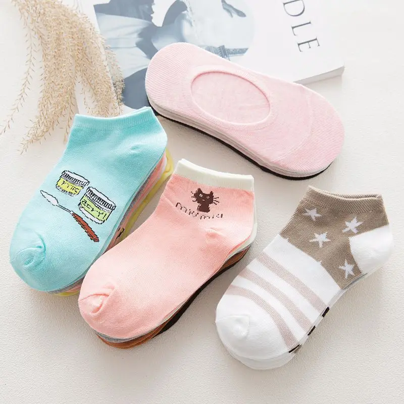 Новинка мужские и женские носки 5 пар/лот носки-башмачки с рисунком кошки звезды