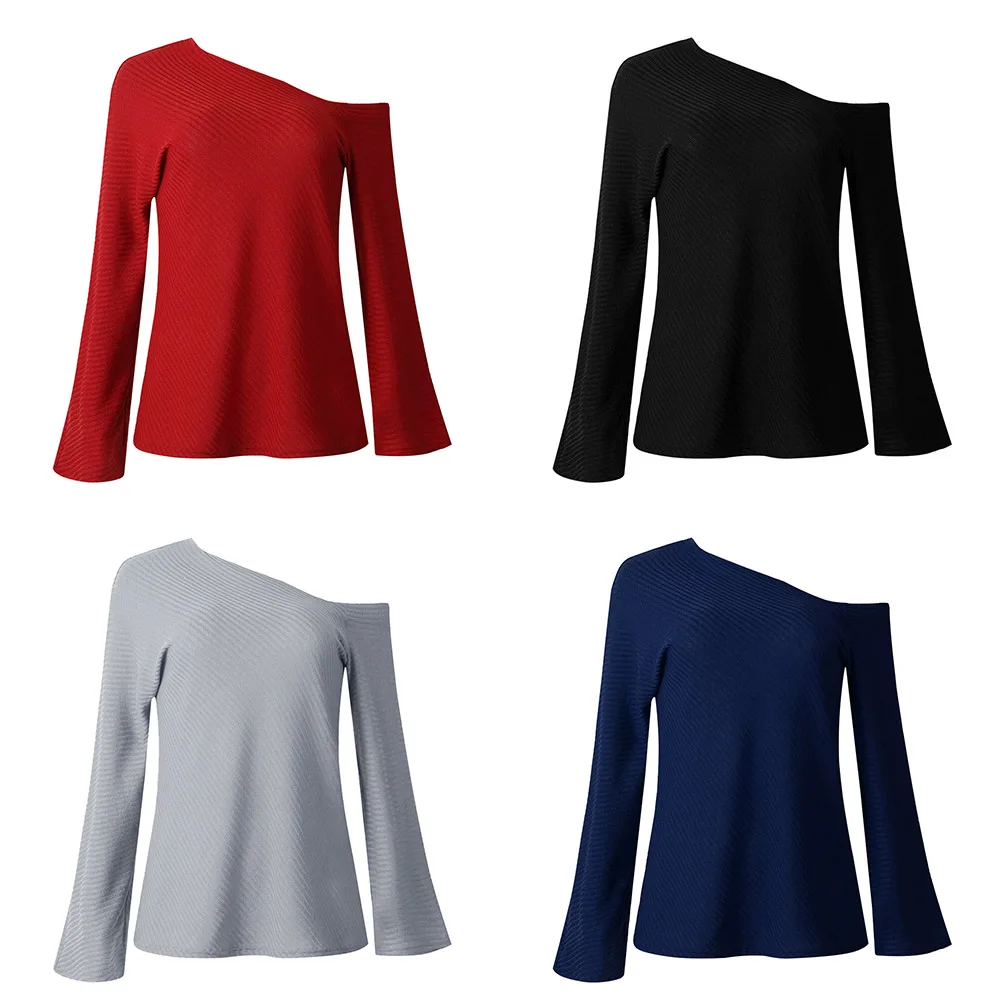 Женский Осенний вязаный свитер с широкими расклешенными рукавами однотонные