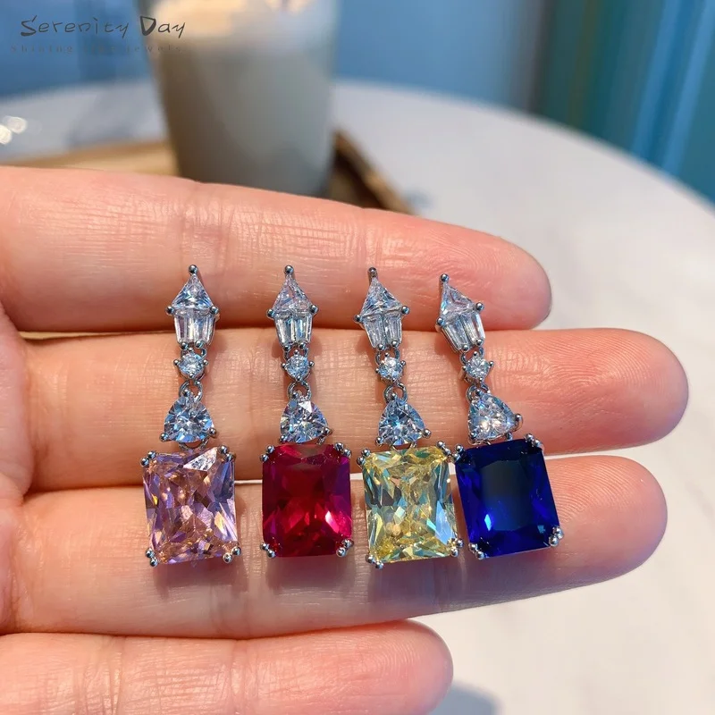 

Serenity Day Water Drop Sparkling 9*11MM Zircon Pink Yellow Sapphire Ruby Simulated Diamond Earrings for Women Wedding Jewelry