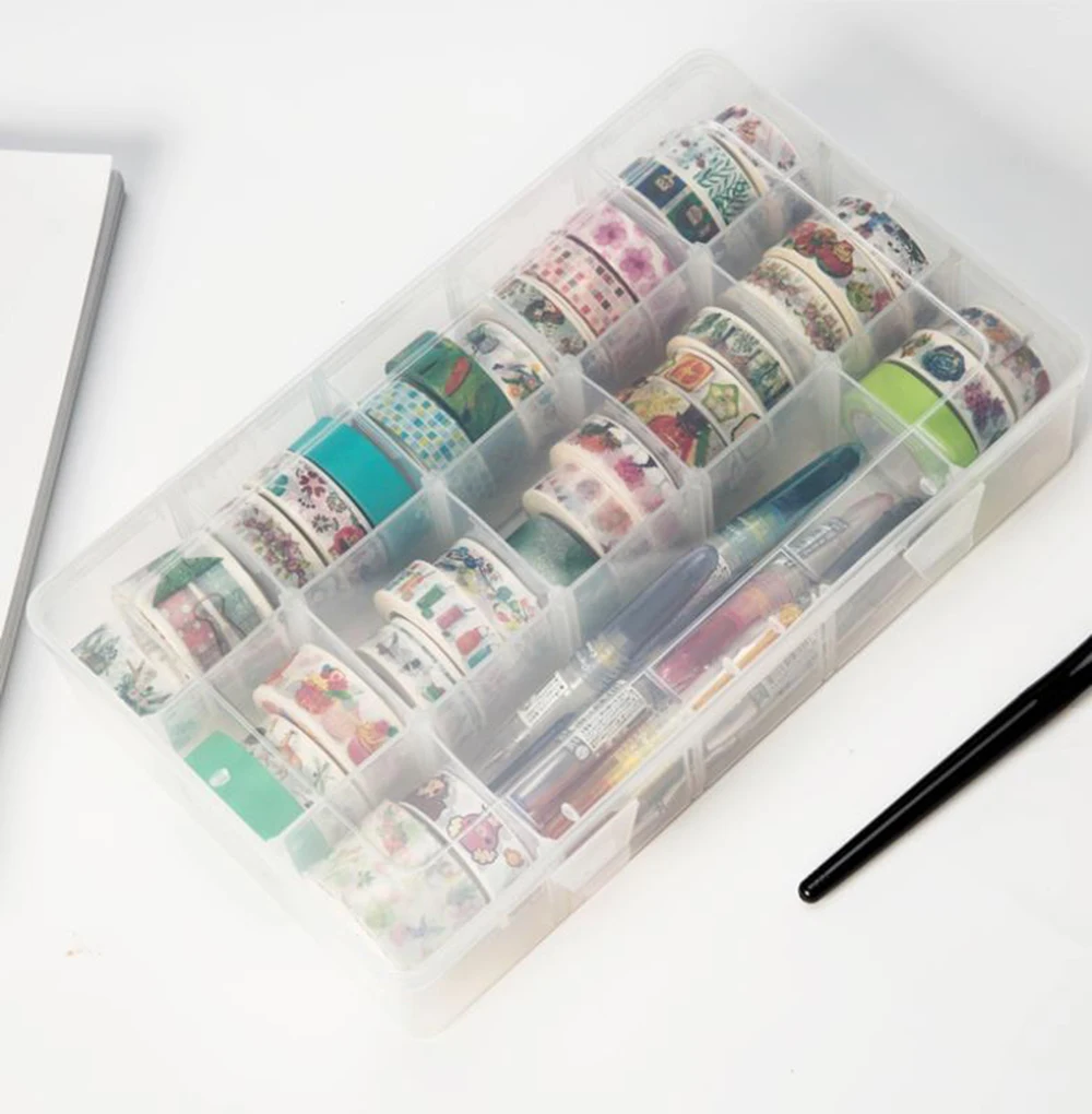 

Пластиковый многофункциональный ящик для хранения ленты, 15 ячеек, ящик для скрапбукинга «сделай сам», Обучающие офисные товары и канцелярские принадлежности