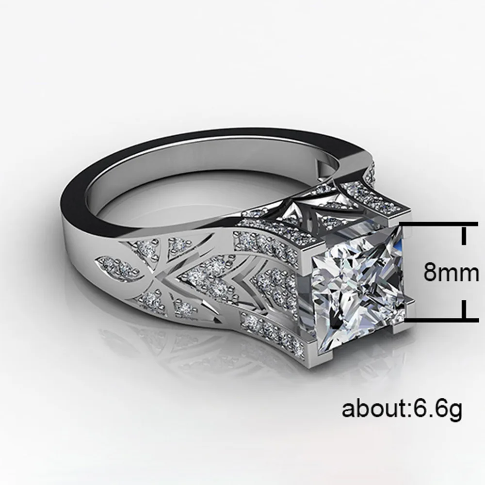 Роскошное женское мужское медное покрытие белое золото вырез циркон свадебное