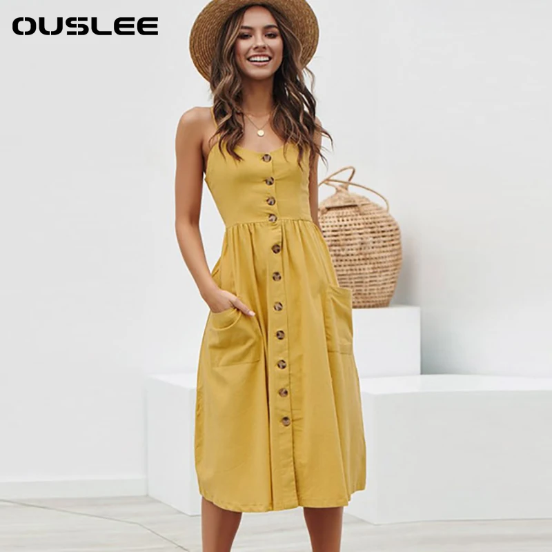 Платье OUSLEE на бретелях-спагетти женские повседневные полосатые миди-платья