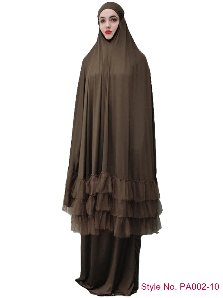 Brown Khimar Dresses Мусульманская женская молитвенная одежда Khimar юбка комплект длинное платье хиджаб Арабская абайя Jilbab Niqab Afghanistan Clothes For Namaz - Цвет: Brown Khimar Dresses