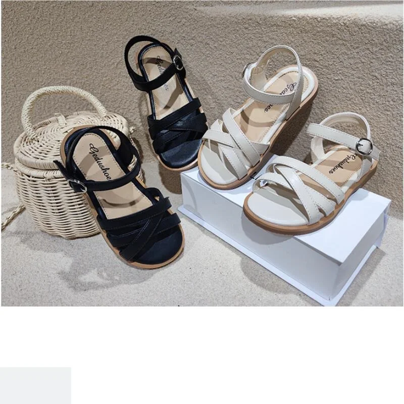 

Сандалии для малышей, кожаные, бежевые, черные, на мягкой подошве, дышащие, с противоскользящей пряжкой, летняя школьная одежда, высокое каче...