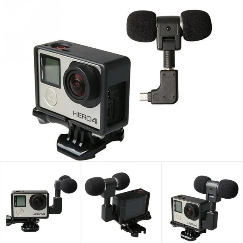 Мини стерео микрофон для Gopro Hero 4 3 Аксессуары Защитный чехол рамка крепление Go Pro