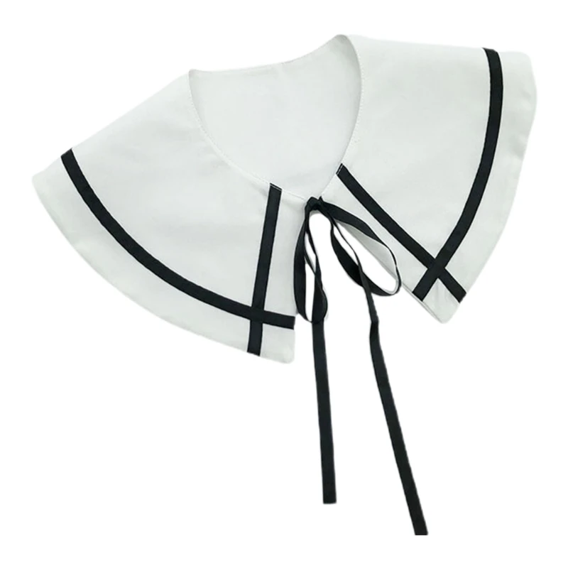 

Women Student False Collar Shawl Cross Striped Print Necklace Scarf Wrap Preppy Style Lace-Up Detachable Dickey Capelet