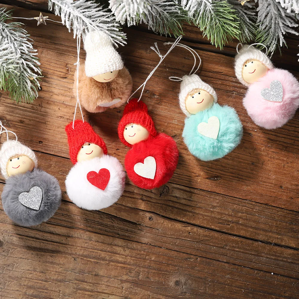 

2022 New Christmas Pompom Pendant Cute Mini Snowman Charm Tree Decoration Pompom Doll Pendant Doll Navidad