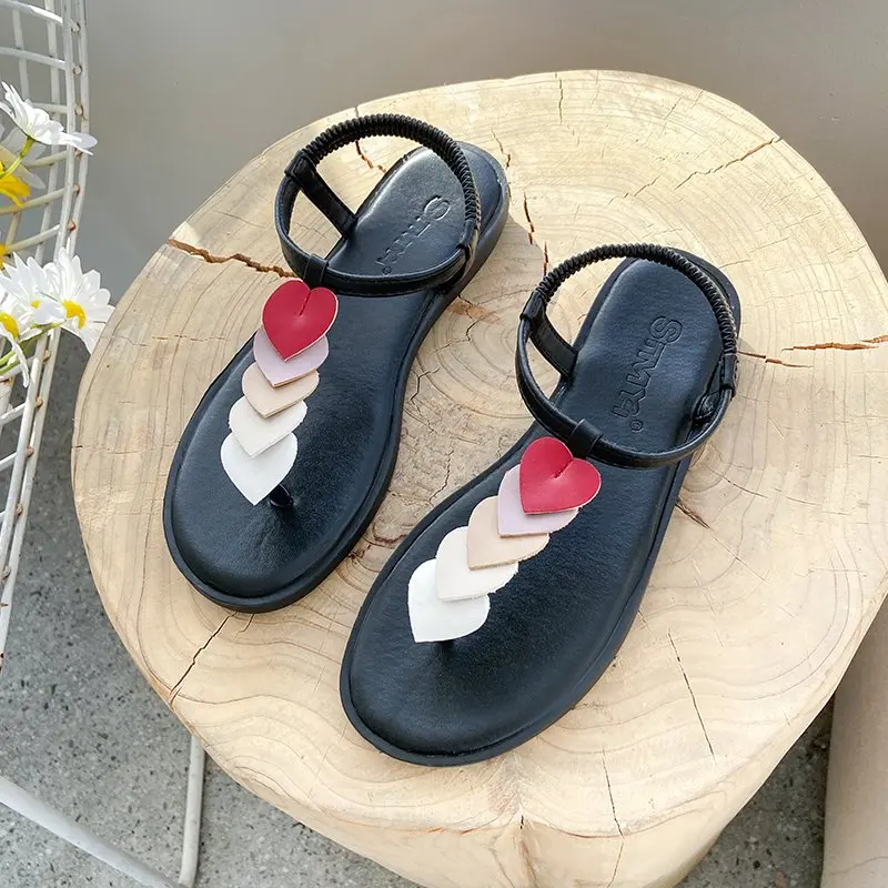 

2021 Summer One-Word Buckle Belt PU Low Heel Flat Sandals Outdoor Fashion Flip Flops Square Heel Slippers Size 35-40 Wholesale