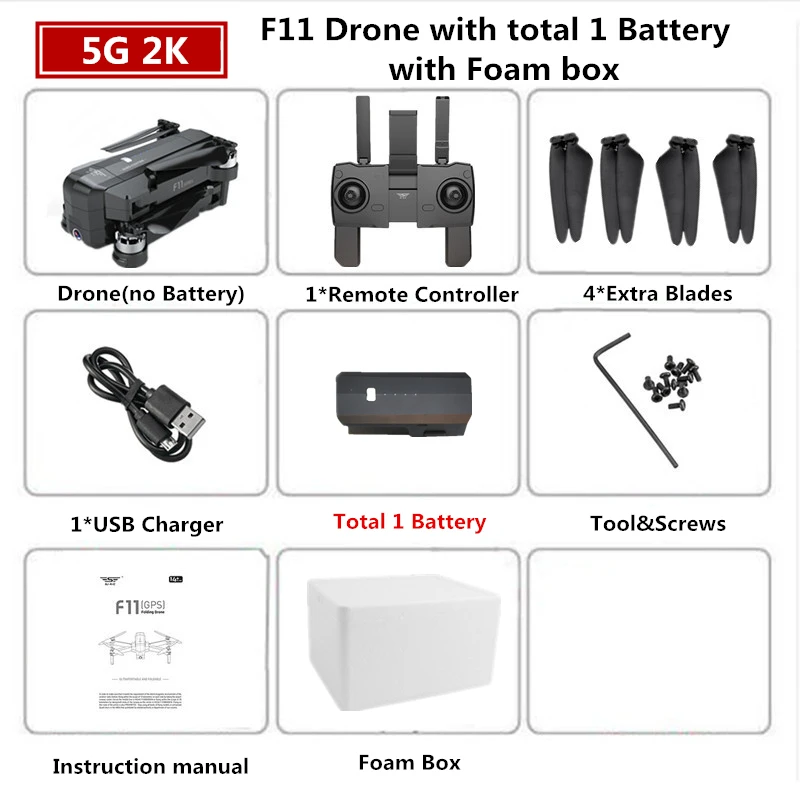 2K 1B Foam Box SJRC F11 PRO gps Дрон с 2 K/1080 P wifi камерой Квадрокоптер оптический поток Квадрокоптер 28 мин Время полета Дрон Vs SG906 B4W E520S - Цвет: 2K 1B Foam Box