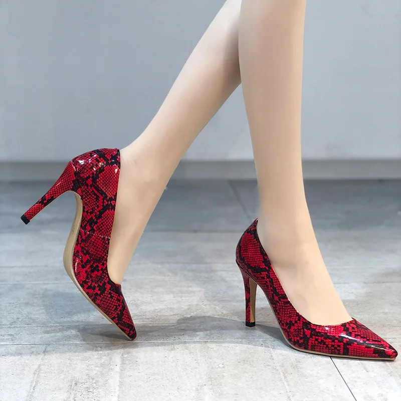 

2021 Fashion Women Lady Pumps Sexy Snakeskin Pointed Toe Thin Girl Heels High Heel Ladies Office Elegant Slip On Footwear Shoe