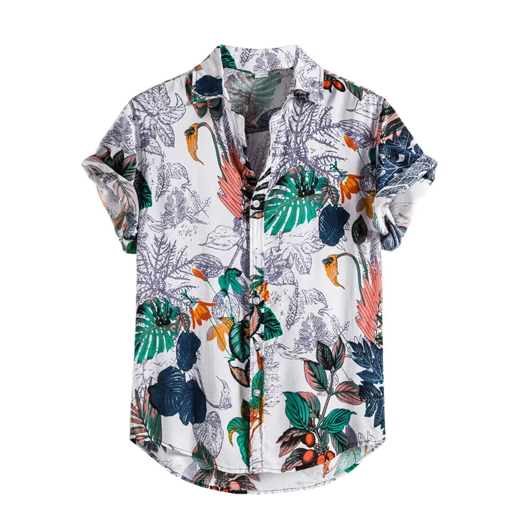 

Men Hawaiian Shirts 2021 Linen Ethnic Short Sleeve Casual Printing Shirt Summer Vintage Ethnic Style Plus Size Men's Clothes