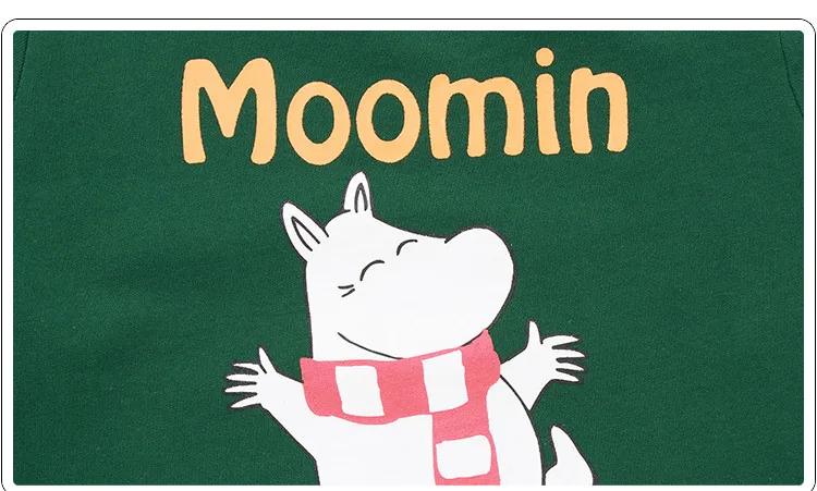 Moomin/весенне-летняя толстая футболка с длинными рукавами с рисунком рождественских персонажей из финского хлопка; зеленая футболка с круглым вырезом