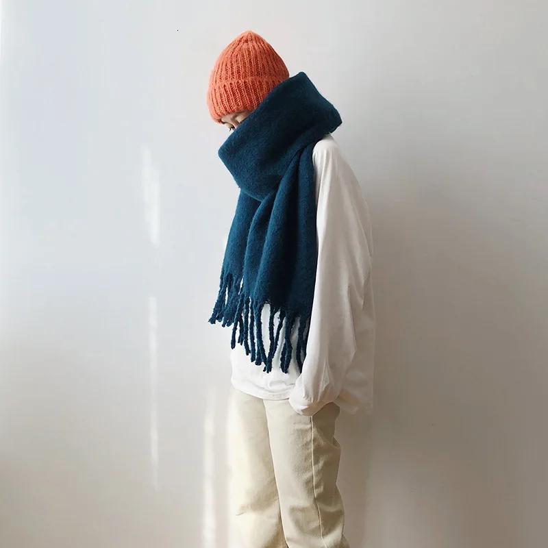 Большой мохер толстый шарф женский осенне зимний теплый двухсторонний корейский