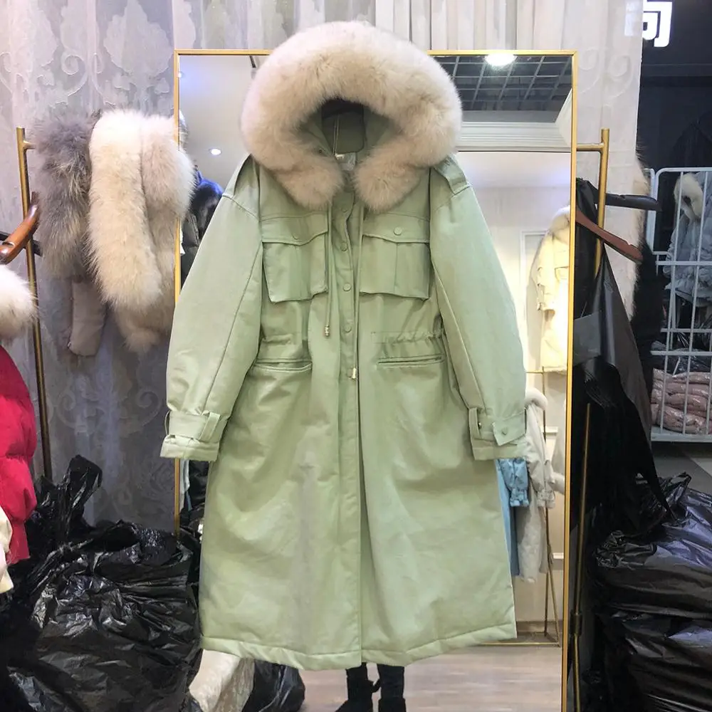 Настоящий воротник из натурального меха-30 градусов зимняя женская куртка пальто с капюшоном Толстая теплая зимняя длинная пуховая парка белая куртка на утином пуху