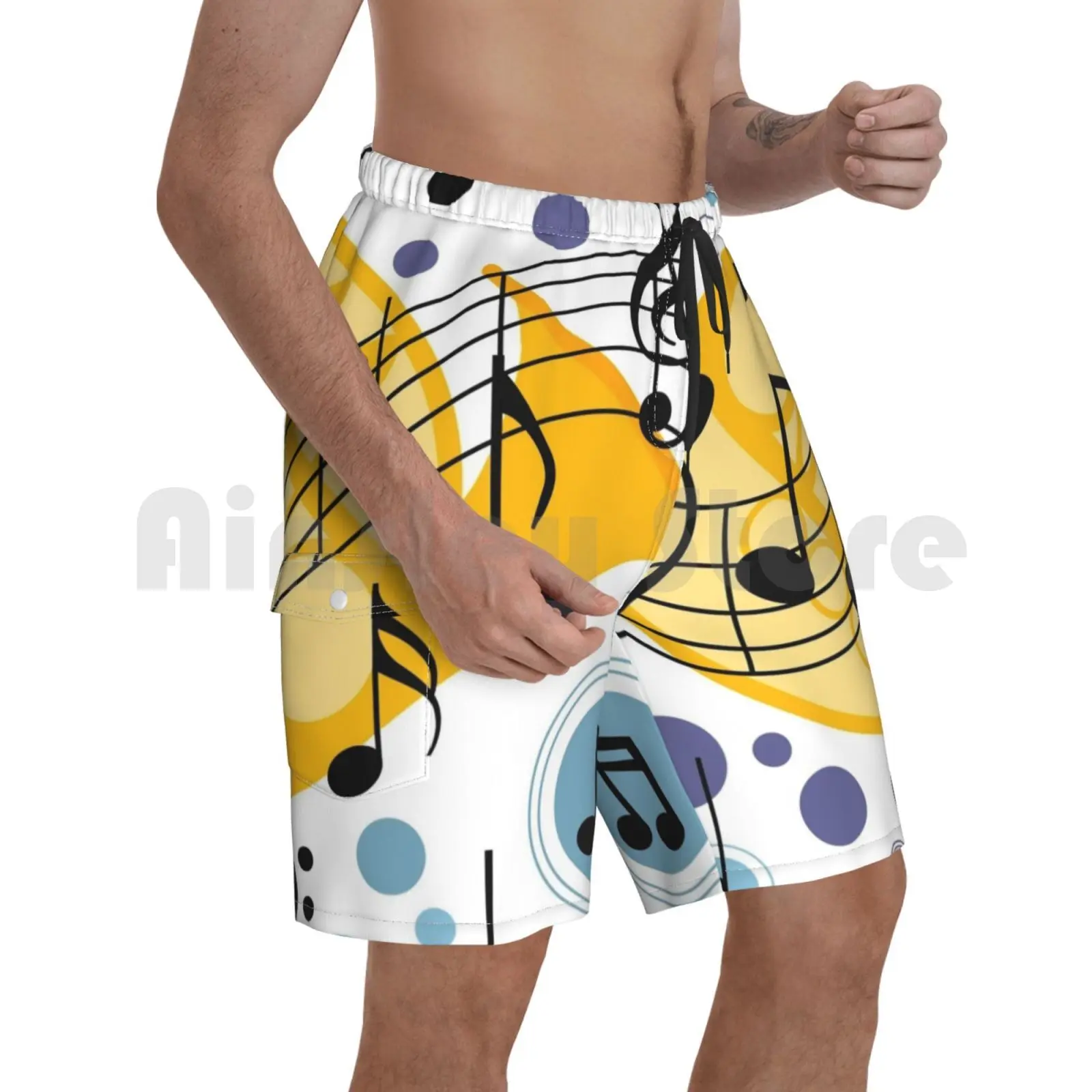 

Musical Notes Beach Shorts Men Beach Pants Swim Trunks Music Musical Note Notes Music Notes Clef Guitar Musician Band