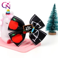 cn 2pcslot boutique back to school hair bows for girls kids apple printed ribbon hair clips student hair accessories