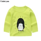 Зеленые хлопковые Повседневные детские футболки Unini-yun с длинным рукавом для мальчиков, футболки для малышей, лидер продаж, Детские футболки для девочек 6m9m12m18m24M