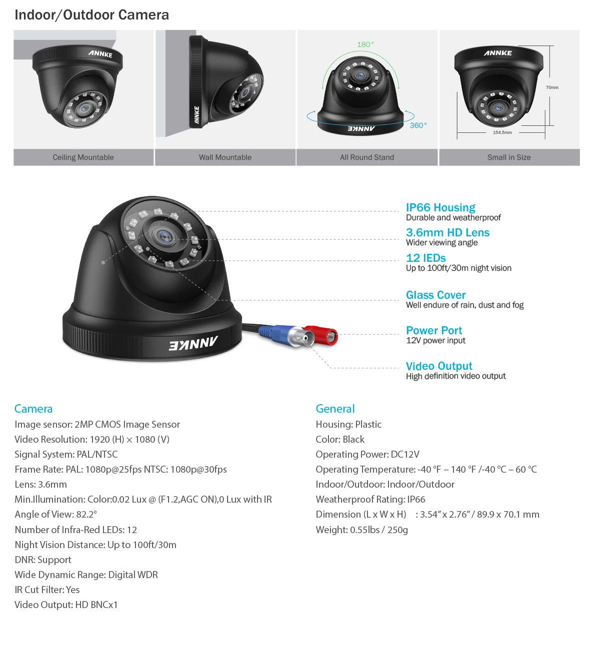 ANNKE 1080N CCTV камера DVR система 8 шт. водонепроницаемый 2.0MP HD-TVI черная купольная камера s домашний комплект видеонаблюдения Обнаружение движения