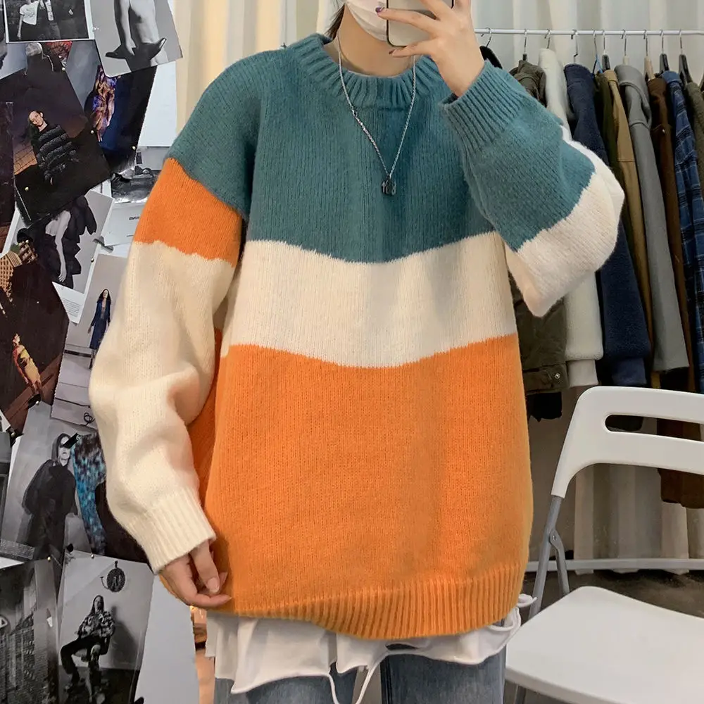 Мужской свитер ins в гонконгском стиле свободный Корейском модное нижнее пальто