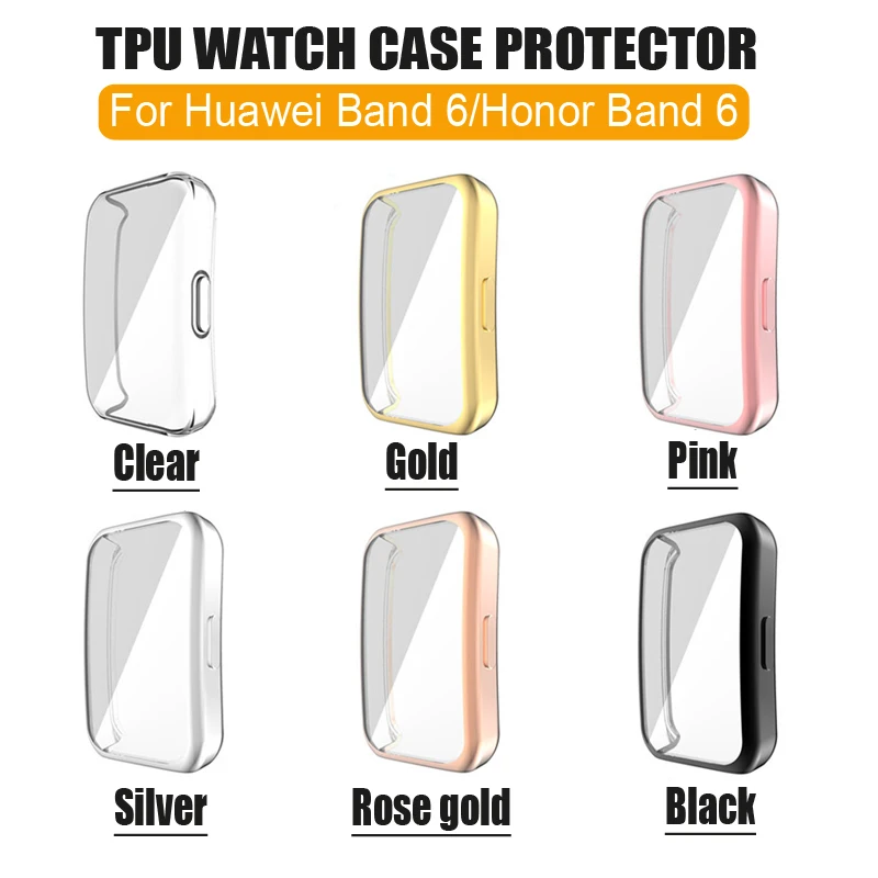 50pcspack for huawei band 6 watch case tpu protective cover for huawei honor band 6 screen protector cases frame bumper shell free global shipping