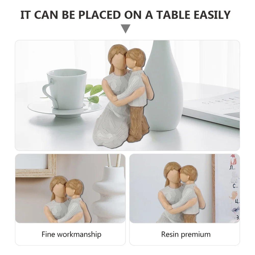 

1Pc Mother Son Sculpture Decoration Adorable Resin Statue Mother's Day Ornament