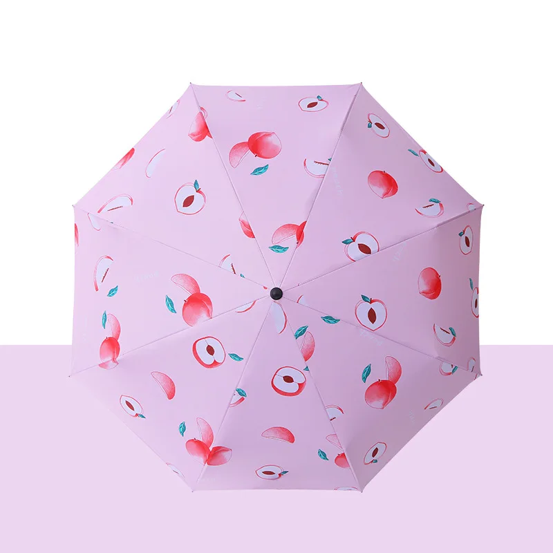 

Fully-Automatic Fruit Umbrella Women Sunscreen Sunshade Rain and Sun Umbrella Student Umbrella Three-folding 190T Nylon Fabric