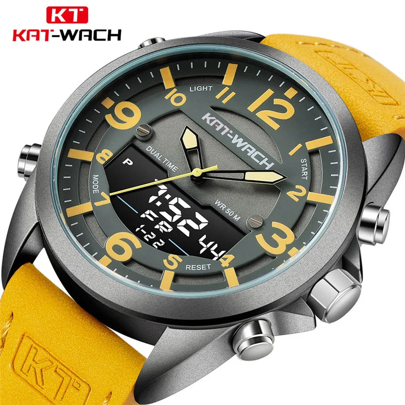 

Outdoor Men Watches Sport Digital Military Quartz Watch Male Fashion Leather Strap LED Clock Electronic Waterproof 50m