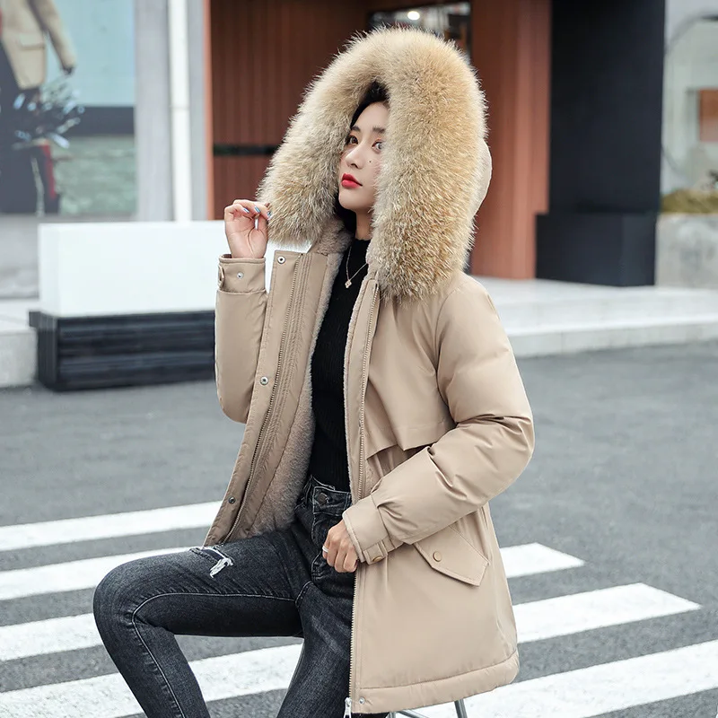 2021 New Fashion Women Snow Hooded Coats Warm Fur Collar Thick Jacket Mid-length Parkas Coats with Zipper Winter Clothes Women