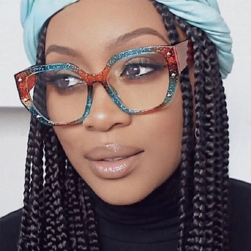 

2021 New Fashion Color Big Frame Cat Eye Spectacle Frame Women Vintage Crystal Square Glasses Ladies Orange Eyeglasses Eyewear